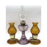 Cracked Amethyst Glass Oil Lamp 19" and Amber