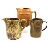 (3) Stoneware Crock Pitchers 8" and Smaller-