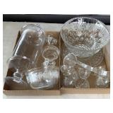 Large Glass Lidded Compote, Punchbowl and Cups,