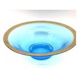 Blue Glass Bowl with Gold Rim 10.5" x 3.35"