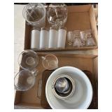 Pyrex Baking Dish, Glass Measuring Cups, Ice