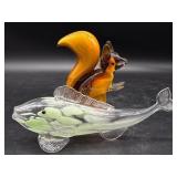 Art Glass Squirrel (broken and repaired tail) and