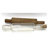 Hand Carved Wood Rolling Pin and Glass Rolling