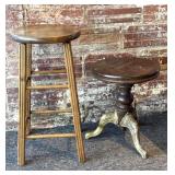 Antique Wood and Metal Stool and Wood Stool-