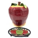 Apple Cookie Jar 9.5" and Painted Cast Iron Apple