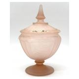 Pink Cabbage Rose Pattern Lidded Compote 8.25"-