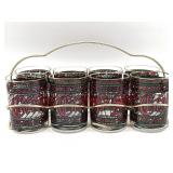 Seasons Greetings Glass Cups in Carry Rack