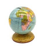 Vintage Tin World Globe Coin Bank 4.25"- J