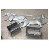 Stamped Aluminum Horses 30", (2) Tin Planters