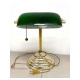 Bankers Style Lamp, Green Glass Shade 14"