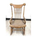 Antique Rocking Chair, Leather Seat 14" Seat