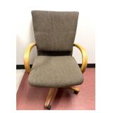 Cloth Office Chair, Wooden Arms & Base 24x36
