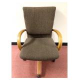 Cloth Office Chair, Wooden Arms & Base