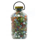 Marbles in Handled and Lidded Glass Jar