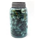Marbles and Shooter Marbles in Lidded Ball Mason