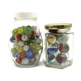 Shooter Marbles and Marbles in (2) Smaller Glass