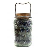 Marbles in Large Lidded and Handled Glass Jar