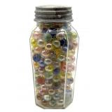 Iridescent Marbles in Lidded Octagonal Glass