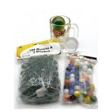 Small A&W Glass Mug, Large 1.5' Shooter Marble,