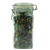Marbles in Lidded Square Glass Jar