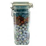 Marbles in Lidded Glass Jar