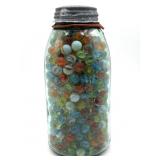 Marbles in Lidded Glass Ball Mason Jar