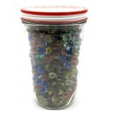 Marbles in Lidded Glass Jar