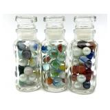 Marbles in (3) Small Glass Jars