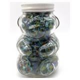Marbles in Lidded Bear-Shaped Glass Jar