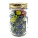 Shooter Marbles and Marbles in Glass Jar