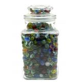 Marbles in Lidded Glass Jar