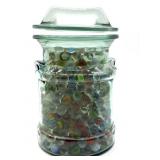 Marbles in Lidded Glass Jar