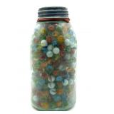 Marbles in Lidded Glass Ball Jar