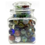 Shooter Marbles in Lidded Glass Jar