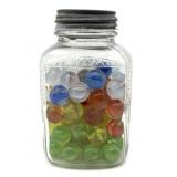 Shooter Marbles and Marbles in Glass Jar