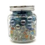 Shooter Marbles and Marbles in Glass Jar
