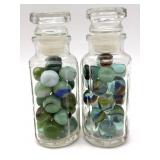 Marbles in (2) Small Glass Jars