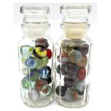 Marbles in (2) Small Glass Jars