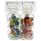 Marbles in (2) Small Glass Jars