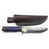 Custom Damascus Blade Knife with Colorful Wood