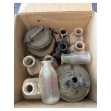 VERY DIRTY Vintage Milk Bottles, Crock, and Can