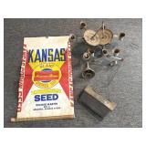 Vintage Dust Pan, Seed Bag, and Light Fixtures-
