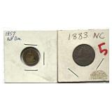 1857 Seated Liberty Half Dime and 1883 Liberty