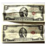 (2) Series 1963A Red Seal Two Dollar Notes