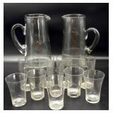 (2) Vintage Glass Pitchers and Cups - pitchers