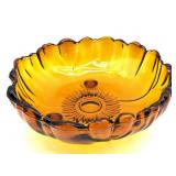 Vintage Indiana Glass Amber Sunflower Footed Bowl