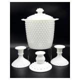 Milk Glass Candlesticks and Hobnail Milk Glass