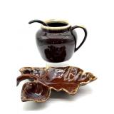 Hull Pottery Leaf Bowl and Brown Pottery Handled