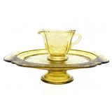 Vintage Amber Madrid Glass Cake Stand and Creamer