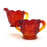 Vintage LE Smith Moon and Stars Amberina Glass